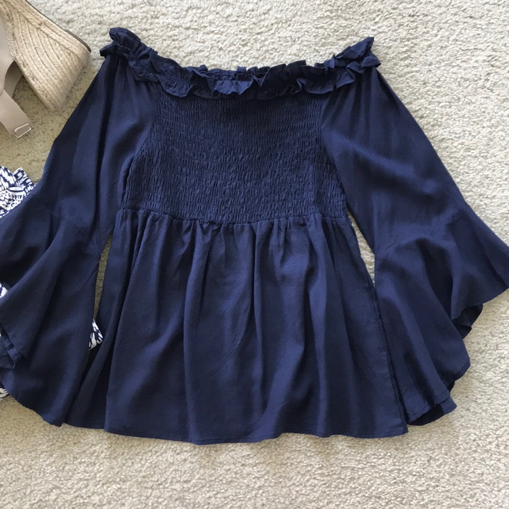 Navy Off the Shoulder Top - Picture 4 of 7